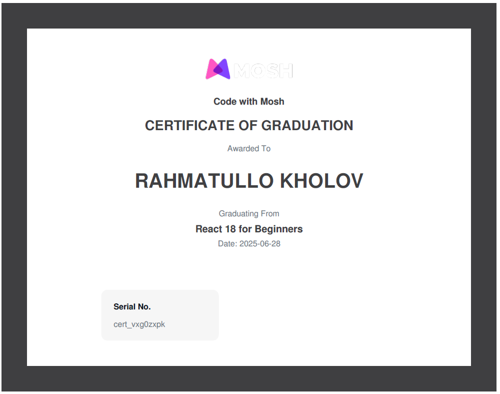 React Beginner Certificate